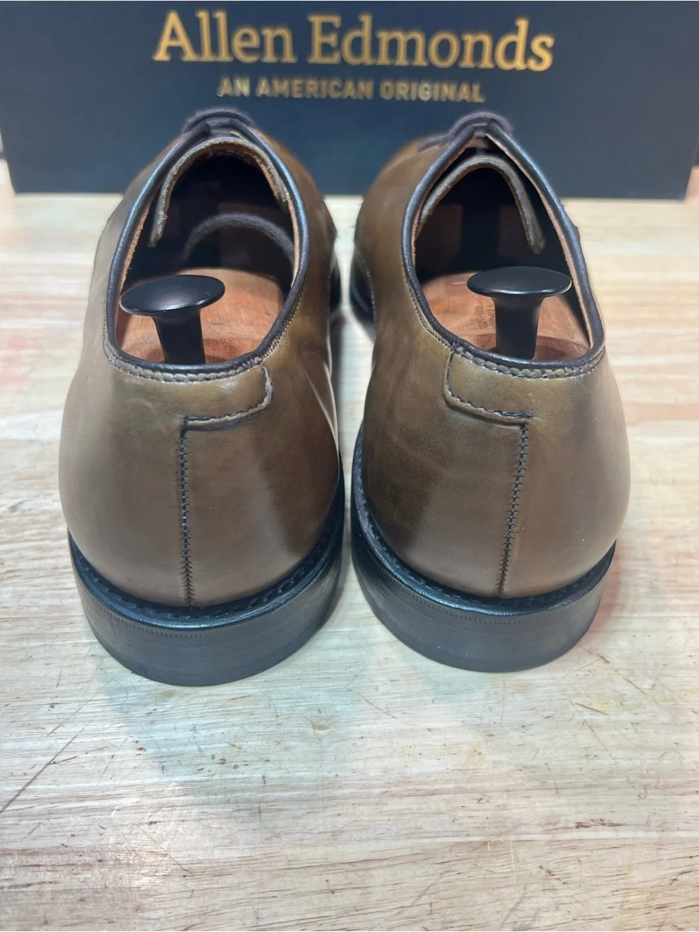 Allen Edmonds Kenilworth Men’s Tan Leather Derbies Sz 10.5E Made In USA 🇺🇸